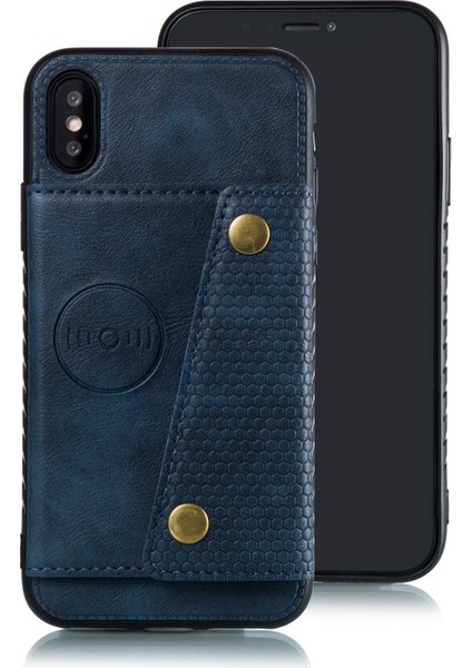 Kickstand Card Tutucu Pu Deri Kaplamalı Tpu Telefon Kabuğu Apple iPhone X/xs-Blue Için (Yurt Dışından)