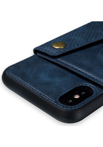 Kickstand Card Tutucu Pu Deri Kaplamalı Tpu Telefon Kabuğu Apple iPhone X/xs-Blue Için (Yurt Dışından)
