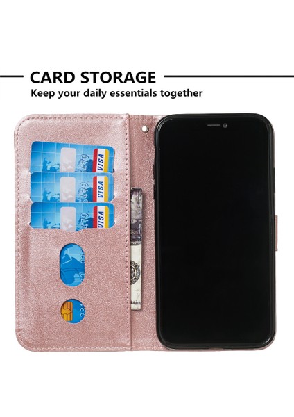 Fermuarlı Cep Moda Cüzdanı Apple iPhone Xr-Rose Altın Için Flip Deri Telefon Kasası Kapağı (Yurt Dışından)