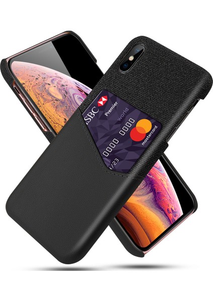 Ksq Pc+Pu+Kumaş Hibrid Kart Yuvası Telefon Apple iPhone X/xs-Black Için (Yurt Dışından)