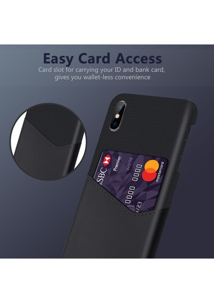Ksq Pc+Pu+Kumaş Hibrid Kart Yuvası Telefon Apple iPhone X/xs-Black Için (Yurt Dışından)
