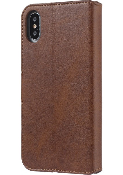 Apple iPhone X/xs Için Düz Renkli Flip Cüzdan Cep Telefonu Kabuk-Kahverengi Için (Yurt Dışından)