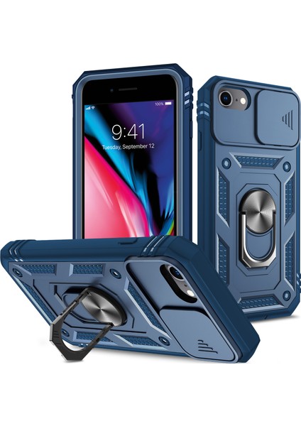 Apple iPhone Se Se Ring Kickstand Hard Pc Back+Yumuşak Tpu Edge Kamera Kapağı ile Koruyucu Şok Geçirmez Kılıf (Yurt Dışından)