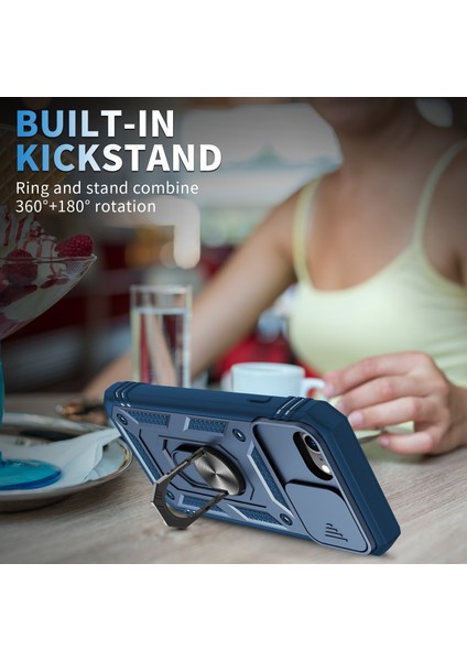 Apple iPhone Se Se Ring Kickstand Hard Pc Back+Yumuşak Tpu Edge Kamera Kapağı ile Koruyucu Şok Geçirmez Kılıf (Yurt Dışından) fiyatları