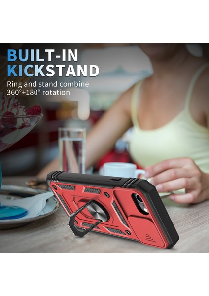 Apple iPhone Se Se Ring Kickstand Hard Pc Back+Yumuşak Tpu Edge Kamera Kapağı ile Kırmızı/siyah (Yurt Dışından) fiyatları