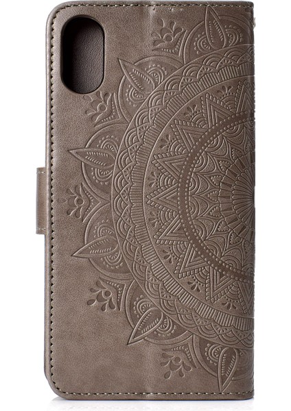 Apple iPhone Xr-Grey Için Baskılı Mandala Desen Cüzdan Deri Telefon Kılıfı (Yurt Dışından)