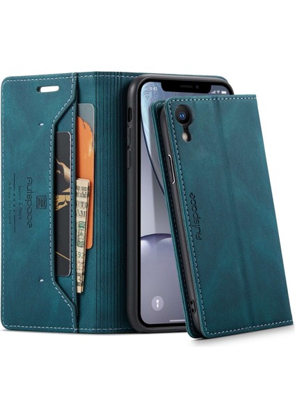 Apple iPhone Xr Rfıd Blowantıce Mannetik Kapalı Kubu, Retro Mat Pu Deri Deri Cülten Ignetim Stand Flıch Cover-Blue (Yurt Dışından)