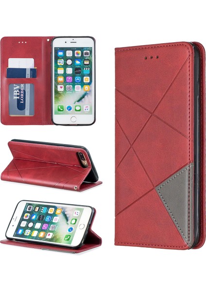 Apple iPhone 7 Plus/8 Plus-Red Için Kart Yuvaları Olan Otomatik Emici Deri Cep Telefonu Standı Çantası (Yurt Dışından)