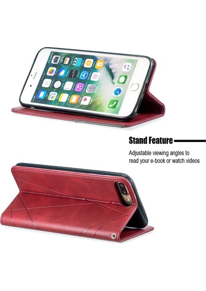 Apple iPhone 7 Plus/8 Plus-Red Için Kart Yuvaları Olan Otomatik Emici Deri Cep Telefonu Standı Çantası (Yurt Dışından) fiyatları