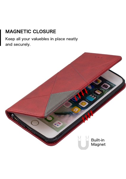 Apple iPhone 7 Plus/8 Plus-Red Için Kart Yuvaları Olan Otomatik Emici Deri Cep Telefonu Standı Çantası (Yurt Dışından) modelleri