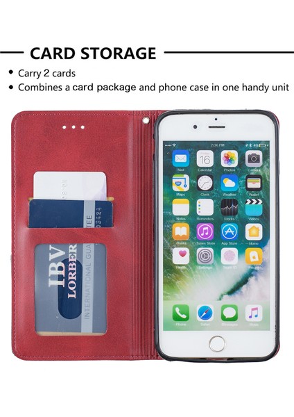 Apple iPhone 7 Plus/8 Plus-Red Için Kart Yuvaları Olan Otomatik Emici Deri Cep Telefonu Standı Çantası (Yurt Dışından) fırsatları