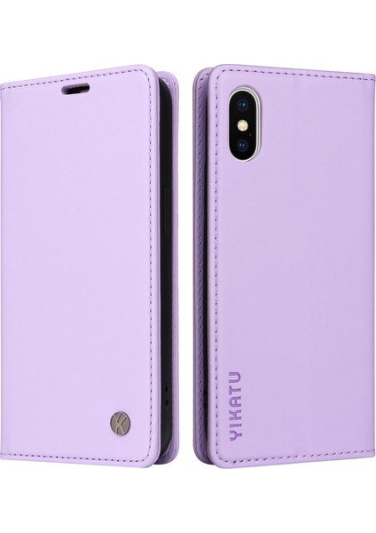 Apple iPhone X/xs Için Telefon Kılıfı Tam Koruma Telefon Cüzdan Kapağı Manyetik Otomatik Ahmed Pu Deri Flip Telefon Kılıfı Stand-Işık Mor (Yurt Dışından)