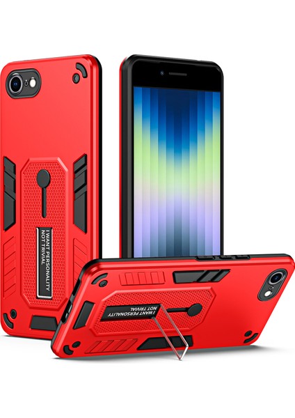 Apple iPhone Se Pc+Tpu Kickstand Telefon Kasası Parmak Kavrama Koruyucu Kapak-Kırmızı (Yurt Dışından)