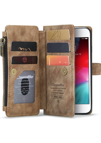 Birden Fazla Kart Yuvası Pu Deri Standı Cüzdan Kasası Koruyucusu Apple iPhone Se-Kahverengi (Yurt Dışından)