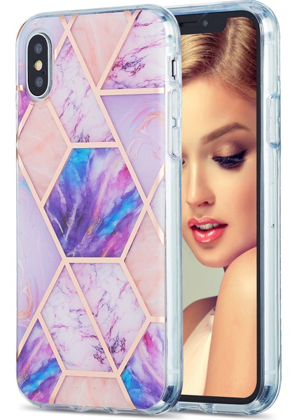 Imd Ekleme Mermer Desen Elektraplatma Apple iPhone X/xs-I-Light Mor Için 2.0mm Tpu Koruyucu Kapak (Yurt Dışından)
