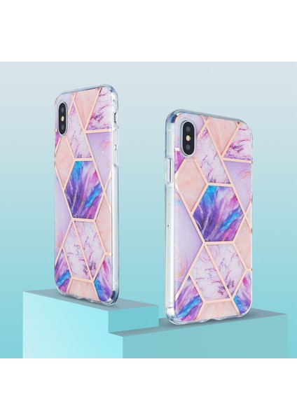 Imd Ekleme Mermer Desen Elektraplatma Apple iPhone X/xs-I-Light Mor Için 2.0mm Tpu Koruyucu Kapak (Yurt Dışından)