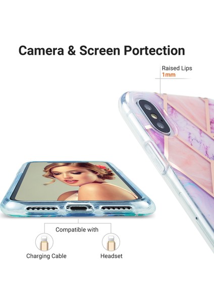 Imd Ekleme Mermer Desen Elektraplatma Apple iPhone X/xs-I-Light Mor Için 2.0mm Tpu Koruyucu Kapak (Yurt Dışından)
