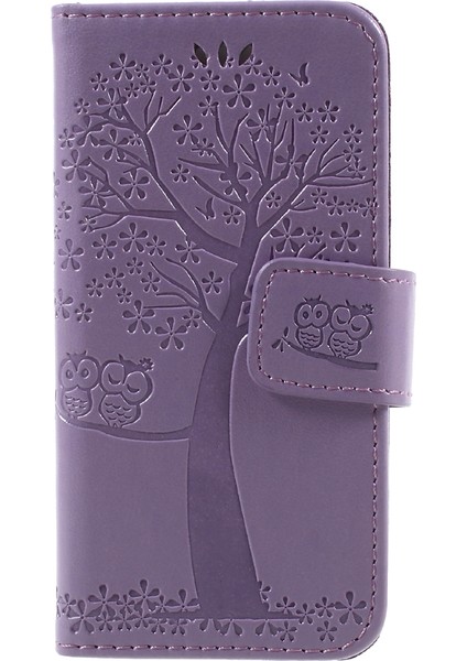 Iptal Ağacı Baykuş Manyetik Cüzdanı Pu Deri Kasa, Apple iPhone 5/5s/se-Mor Için Stand ile (Yurt Dışından)