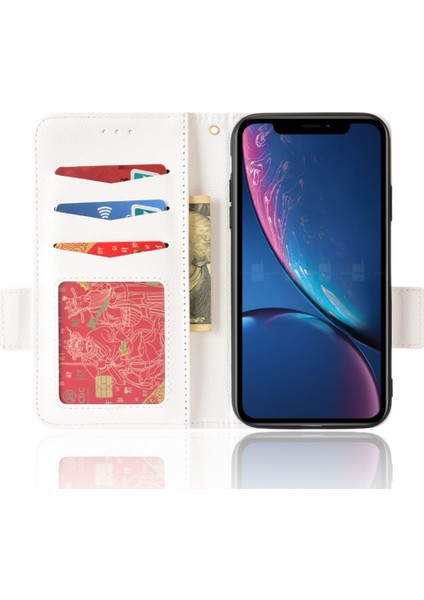 Apple iPhone Xr Için Düz Renkli Litchi Doku Pu Deri Cep Telefonu Stand Koruyucu Kabuk Cüzdan-Beyaz (Yurt Dışından)