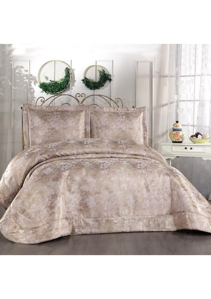 Elegante Viviana Vizon - Gold Çift Kişilik Çeyizlik Yatak Örtüsü