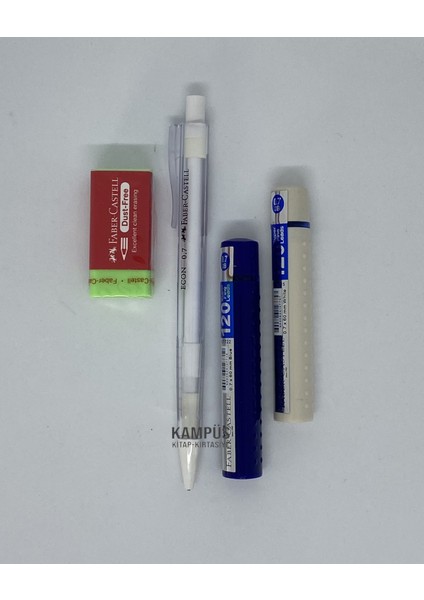 Faber Castell Econ 0.7 Beyaz Kalem + 2 Adet 120'LI Uç + Dust Free Silgi Seti