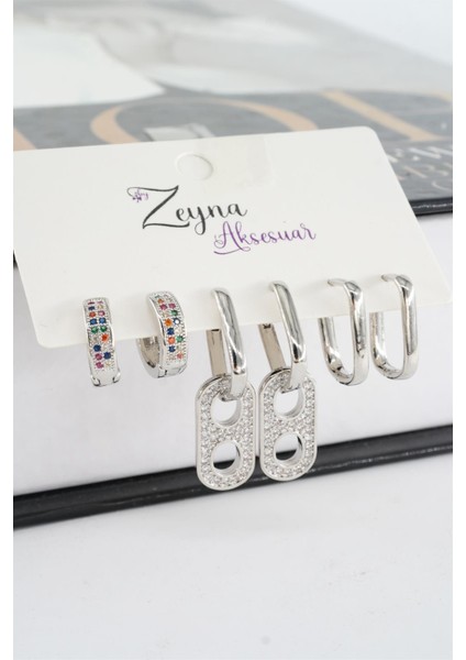 Kadın Vip Seri Zirkon Taşlı Karışık Figürlü 6'lı Küpe Seti