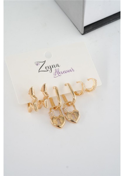 Kadın Vip Seri Zirkon Taşlı Karışık Figürlü 6'lı Küpe Seti