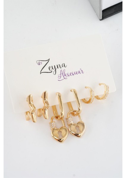 Kadın Vip Seri Zirkon Taşlı Karışık Figürlü 6'lı Küpe Seti modelleri