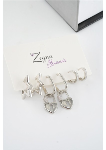 Kadın Vip Seri Zirkon Taşlı Karışık Figürlü 6'lı Küpe Seti