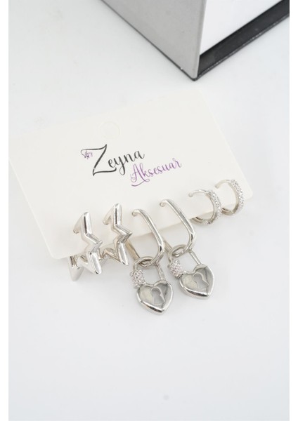 Kadın Vip Seri Zirkon Taşlı Karışık Figürlü 6'lı Küpe Seti modelleri