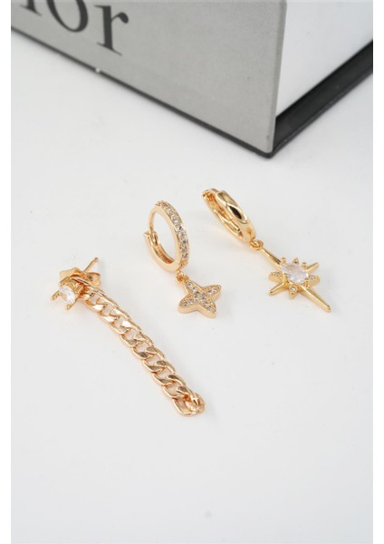 Kadın Vip Seri Zirkon Taşlı Kuzey Yıldız Model 3'lü Küpe Seti fiyatları