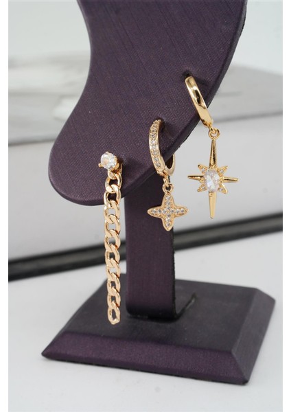 Kadın Vip Seri Zirkon Taşlı Kuzey Yıldız Model 3'lü Küpe Seti modelleri