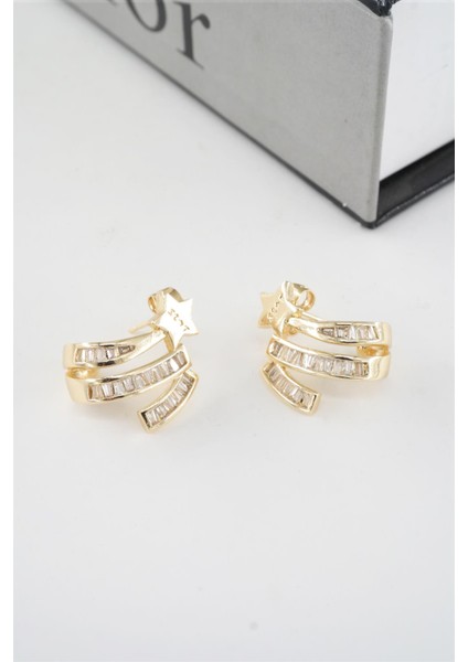 Kadın Vip Seri Baget Zirkon Taşlı Yıldız Model 2'li Küpe Seti modelleri