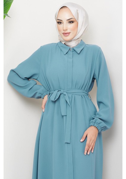 Gömlek Yaka Kuşaklı Ferace Mint HM2253 fiyatları