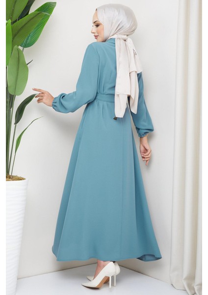 Gömlek Yaka Kuşaklı Ferace Mint HM2253 fırsatları