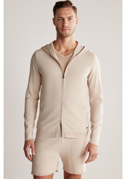 Slim Fit Kum Rengi Kapüşonlu Ince Hırka indirimleri