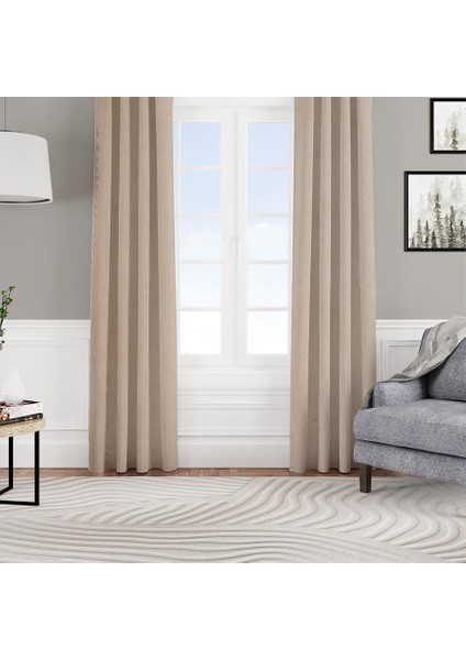 Fon Perde Özel Ölçüye Uygun Kadifemsi Pilesiz Bohem Salon Otel Oturma Çocuk Odası Tek Kanat Bej
