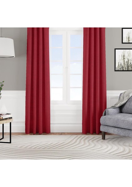 Fon Perde Özel Ölçüye Uygun Kadifemsi Pilesiz Bohem Salon Otel Oturma Çocuk Odası Tek Kanat Bordo