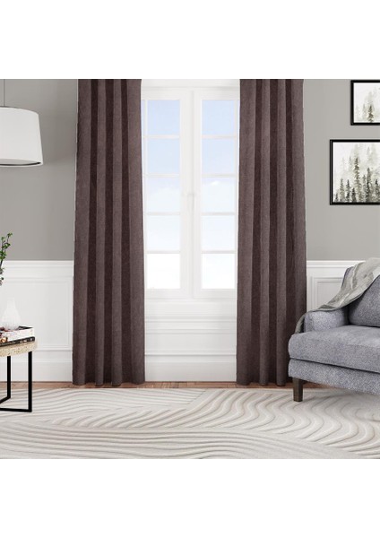 Fon Perde Özel Ölçüye Uygun Kadifemsi Pilesiz Salon Otel Oturma Çocuk Odası Tek Kanat Acı Kahve