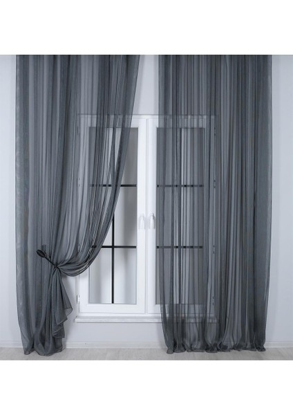 Murcia Dökümlü Tül Perde Pilesiz Antrasit