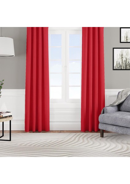 Fon Perde Özel Ölçüye Uygun Kadifemsi Pilesiz Bohem Salon Otel Oturma Çocuk Odası Tek Kanat Kırmızı