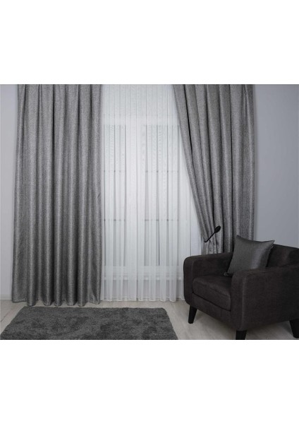 Hasır Dokulu Lüks Fon Perde Pilesiz Tek Kanat Gümüş Siyah fiyatları