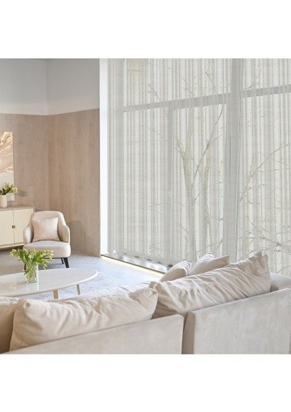 Keten Görünümlü Düz Tül Perde Pilesiz Ekru modelleri