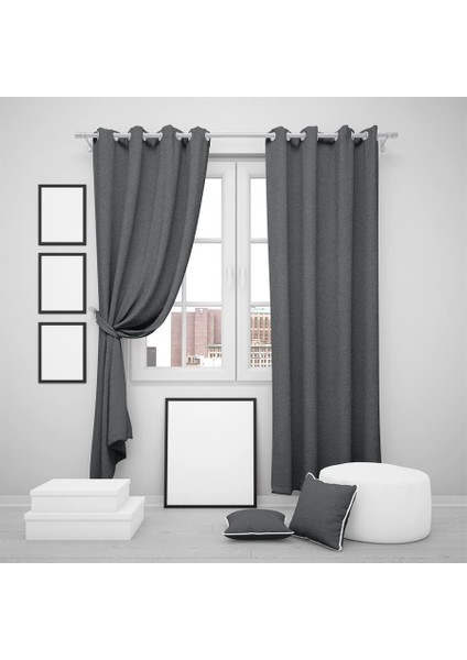 Halkalı Blackout Karartma Tek Kanat Fon Perde Koyu Gri fiyatları