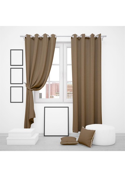 Halkalı Blackout Karartma Tek Kanat Fon Perde Kahverengi fiyatları
