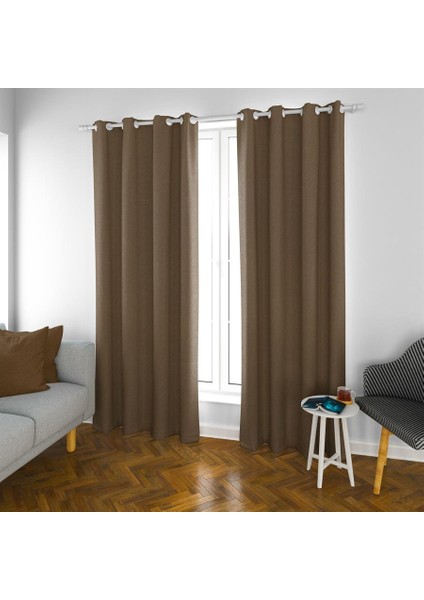 Blackout Fon Perde Özel Ölçüye Uygun Kuş Gözü Bohem Salon Otel Oturma Çocuk Odası Tek Kanat Kahve