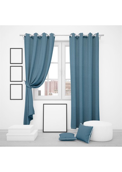 Blackout Fon Perde Özel Ölçüye Uygun Kuş Gözü Bohem Salon Otel Oturma Çocuk Odası Tek Kanat Mavi fiyatları