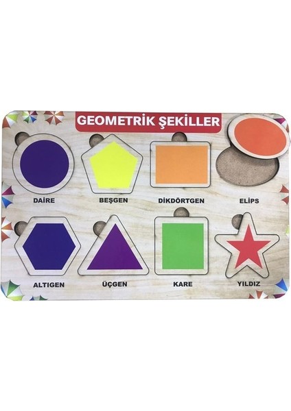 Ahşap Bul Tak Eğitici Yapboz Geometrik Şekiller