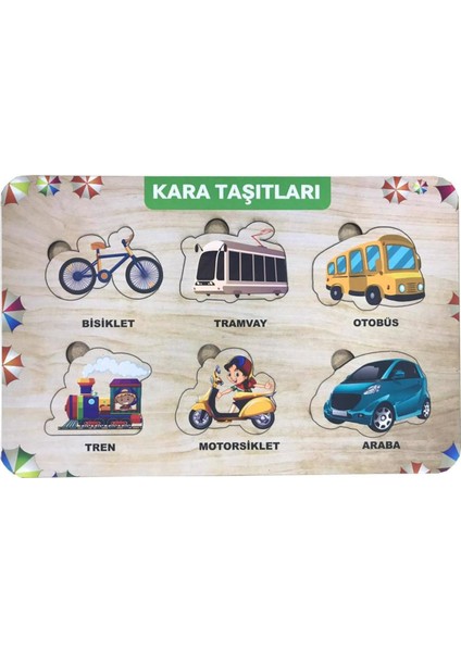 Kara Taşıtları 6 Parça Eğitici Ahşap Puzzle