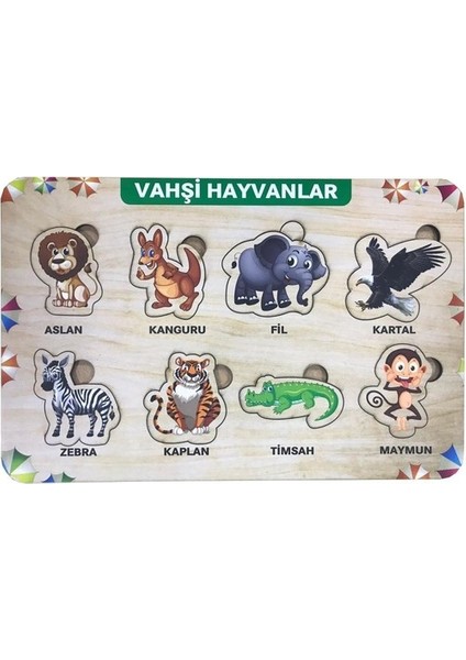 Vahşi Hayvanlar 8 Parça Eğitici Ahşap Puzzle